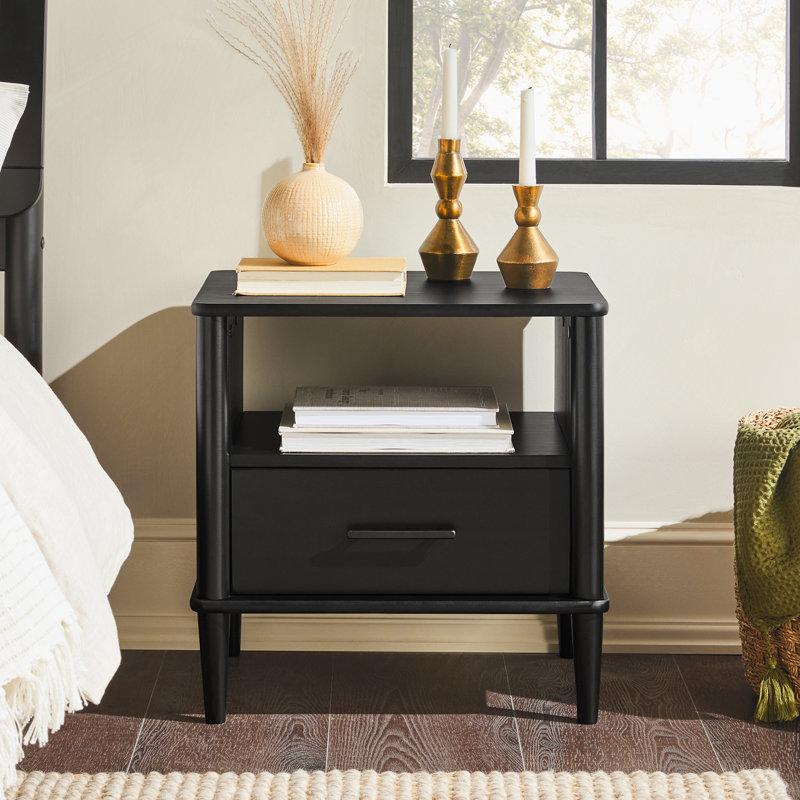 Boshell 1 Drawer Solid Wood Nightstand Black